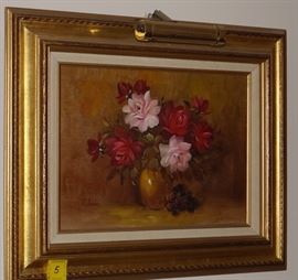 J. LEAR BEAUTIFUL FLORAL PAINTING OIL ON CANVAS