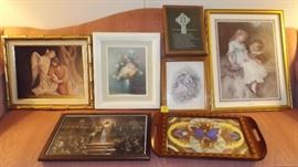 COLLECTION OF FRAMED ART & INLAY TRAY WITH REAL BUTTERFLIES- LOT OF 7