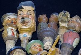 RARE HAND CARVED POURERS-HENRI WINE BOTTLE STOPPERS/CORKS - 13 INCLUDED IN LOT