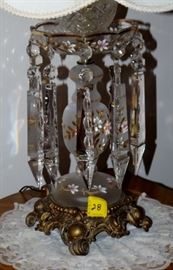 PAIR OF CRYSTAL LAMPS WITH VERY ORNATE FRENCH FROSTED GLASS