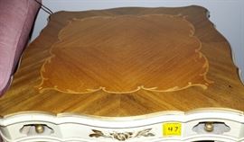 BEAUTIFUL LOT OF 3 COFFEE & TWO END TABLES WITH HAND INLAID DESIGN