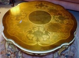 BEAUTIFUL LOT OF 3 COFFEE & TWO END TABLES WITH HAND INLAID DESIGN