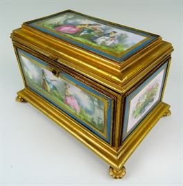 Wonderful Sevres Antique hand painted porcelain & bronze Jewelry Box C.1880