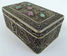 Antique Chinese Silver w/Stones Box