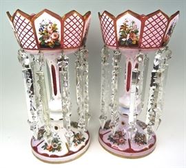 Cranberry Hand Painted Lustres