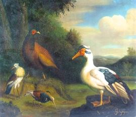 Oil painting of group of Birds at the Water!