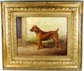 Antique Dog Painting signed Trood