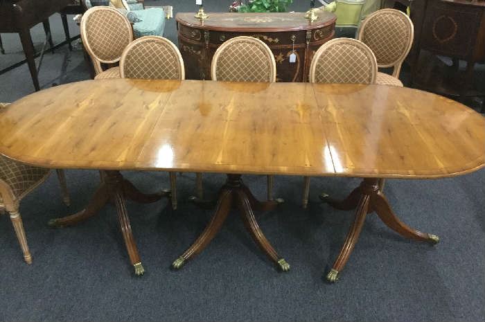 yew wood triple ped table