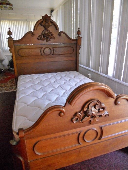 Heavily carved walnut Victorian double bed