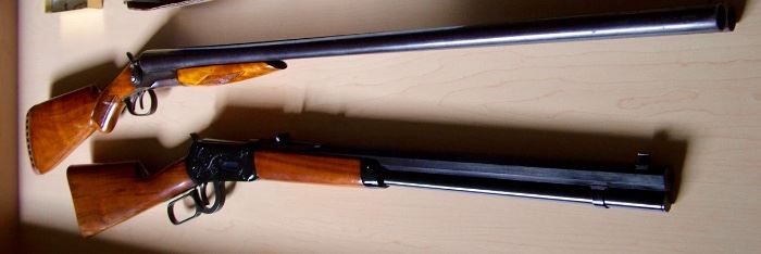  Bottom- Winchester 30-30 Centennial 1967 never fired This years marks 50 years since these were issued. Top- Western Field Double barrel hammer style 12 Gauge shotgun mfg 1914 Sold by Montgomery Wards