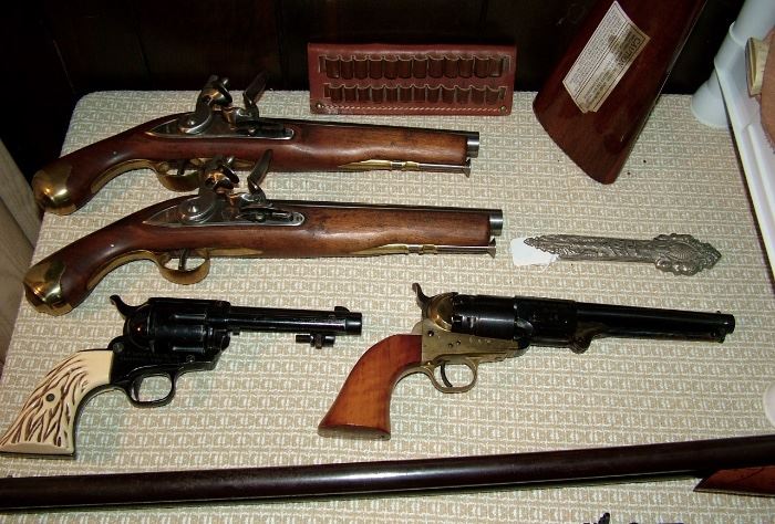 Pair Tower Flintlock Black powder pistols.1851 44 Cal black powder Pistol Repro. Hahn 45 BB Single action Revolver