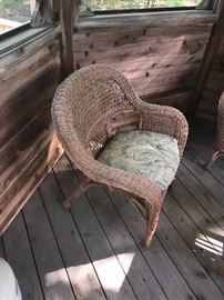 OUTDOOR FURNISHINGS-WICKER LOVE-SEAT, TABLE AND CHAIRS 