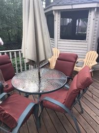 PATIO FURNITURE-TABLE WITH UMBRELLA AND CHAIRS