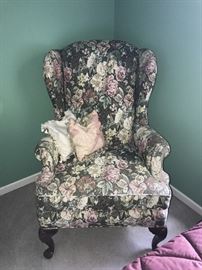 FLORAL UPHOLSTERED WINGBACK CHAIR