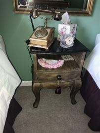 SMALL WOODEN NIGHTSTAND WITH DRAWER AND MARBLE TOP