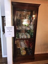 HOWARD MILLER GLASS AND WOOD DISPLAY CURIO ONLY-CONTENTS INSIDE ARE NOT FOR SALE