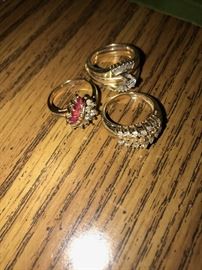SOLID GOLD RINGS WITH DIAMONDS AND RUBIES