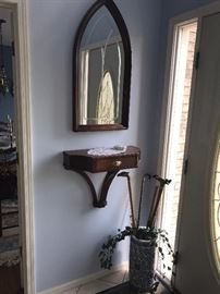 VINTAGE ARCHED MIRROR AND WALL SHELF