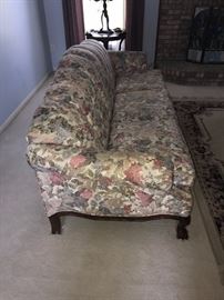 QUEEN ANNE STYLE FLORAL SOFAS WITH MAHOGANY CLAW AND BALL FEET