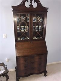 ANTIQUE EARLY 1900S MAHOGANY BUTLER SECRETARY HUTCH WITH BALL AND CLAW FEET