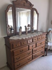 ATHENS OAK TALL DRESSER WITH FOLDING MIRROR