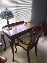 CHIPPENDALE STYLE SMALL WOODEN DESK AND CHAIR