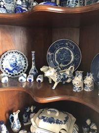 HUGE COLLECTION OF BLUE POTTERY INCLUDING DELFT BLUE POTTERY , ROYAL DELFT, BLUE DANUBE POTTERY