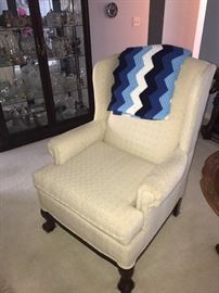 CREAM WINGBACK CHAIR WITH BALL AND CLAW FEET-TWO AVAILABLE