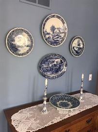 HUGE COLLECTION OF BLUE POTTERY INCLUDING DELFT BLUE POTTERY , ROYAL DELFT, BLUE DANUBE POTTERY