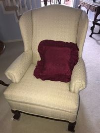 CREAM WINGBACK CHAIR WITH BALL AND CLAW FEET-TWO AVAILABLE