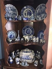 HUGE COLLECTION OF BLUE POTTERY INCLUDING DELFT BLUE POTTERY , ROYAL DELFT, BLUE DANUBE POTTERY