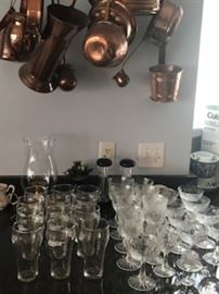 TONS OF KITCHENWARE, GLASSWARE, COOPER POTS, SILVERWARE, CHINA SETS, COOKWARE, BAKEWARE AND SMALL APPLIANCES