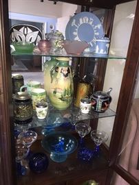 BEAUTIFUL DEPRESSION & VASELINE GLASS, WEDGWOOD JASPERWARE , ANTIQUE VASE , GERMAN STEINS AND MORE