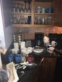 TONS OF KITCHENWARE, GLASSWARE, COOPER POTS, SILVERWARE, CHINA SETS, COOKWARE, BAKEWARE AND SMALL APPLIANCES