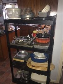 TONS OF KITCHENWARE, GLASSWARE, COOPER POTS, SILVERWARE, CHINA SETS, COOKWARE, BAKEWARE AND SMALL APPLIANCES