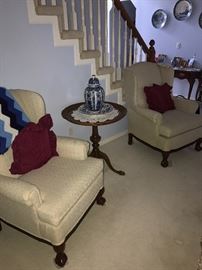 CREAM WINGBACK CHAIR WITH BALL AND CLAW FEET-TWO AVAILABLE