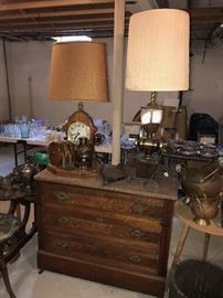 ANTIQUE LAMPS ON TOP OF WASHSTAND