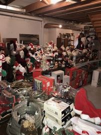 TONS OF CHRISTMAS DECORATIONS, VINTAGE ORNAMENTS, NATIVITY SET, LOTS OF ANIMATED CHRISTMAS FIGURES LIGHTS, ORNAMENTS, CHRISTMAS GARLAND