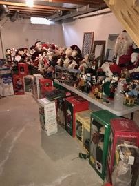 TONS OF CHRISTMAS DECORATIONS, VINTAGE ORNAMENTS, NATIVITY SET, LOTS OF ANIMATED CHRISTMAS FIGURES LIGHTS, ORNAMENTS, CHRISTMAS GARLAND