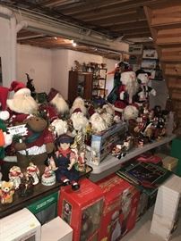 TONS OF CHRISTMAS DECORATIONS, VINTAGE ORNAMENTS, NATIVITY SET, LOTS OF ANIMATED CHRISTMAS FIGURES LIGHTS, ORNAMENTS, CHRISTMAS GARLAND