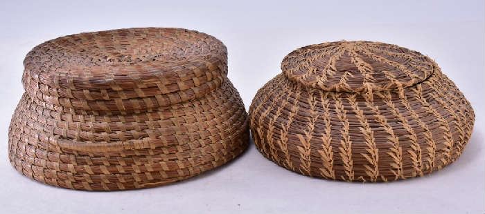 Lot 10: Two Round Native Covered Baskets