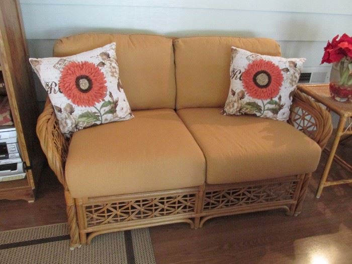 Ratan Love Seat With Custom Made Cushions