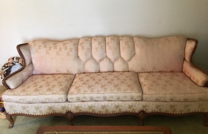 Large pink damask sofa