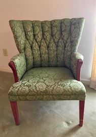 Green damask antique chair