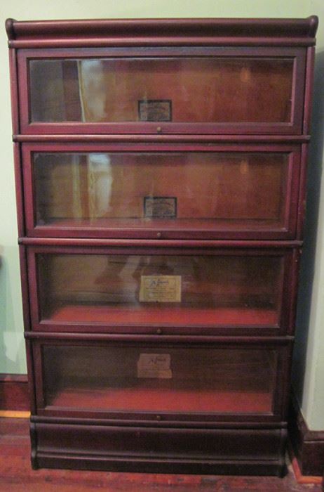 Four-Tier Globe-Wernicke Mahogany Barrister bookcase. Two original labels, and two store labels.