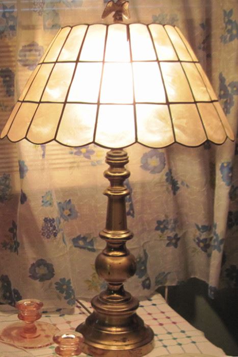 Vintage Brass Lamp with Capiz Shell Shade