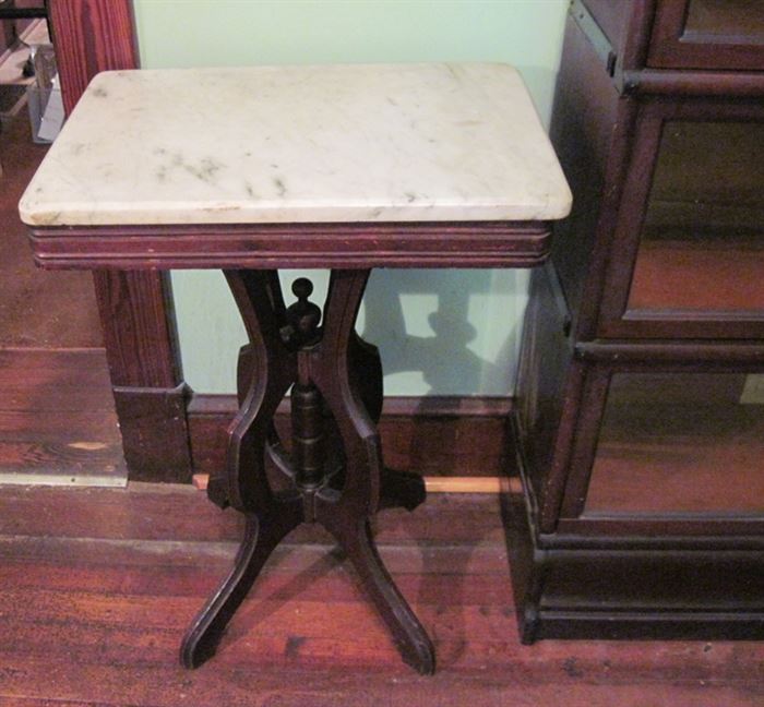 Victorian Eastlake, Marble-top Walnut Table, 20" wide