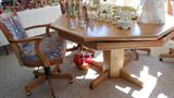Octagonal Flip Top Game Table and Four Upholstered Swivel and Roll Arm Chairs