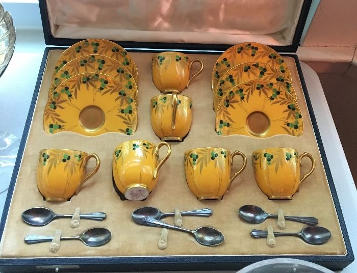 Antique Royal Worchester demi tasse set with sterling spoons