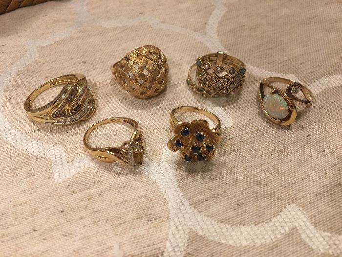 several 14k & 18k gold rings.  Sapphire, Diamond, Opal, Citrine, heavy 14k, Wow!!!